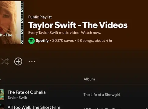 Taylor Swift mind az 58 videóklipje felkerült a Spotifyra